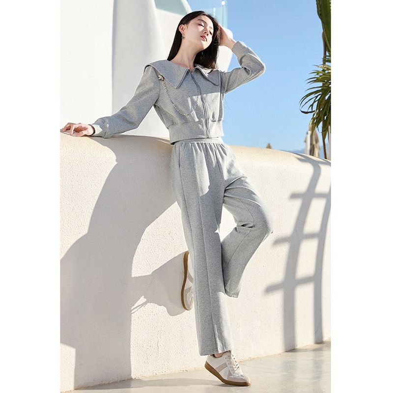 上質春服レディースカジュアルセットアップ上下二点韓国ファッション折襟トップスアウターショートロングパンツ