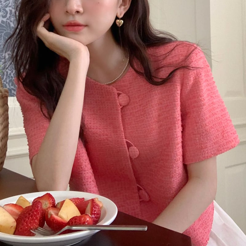 2color レディース アウター ジャケット 半袖 ショート丈 ガーリー フェミニン