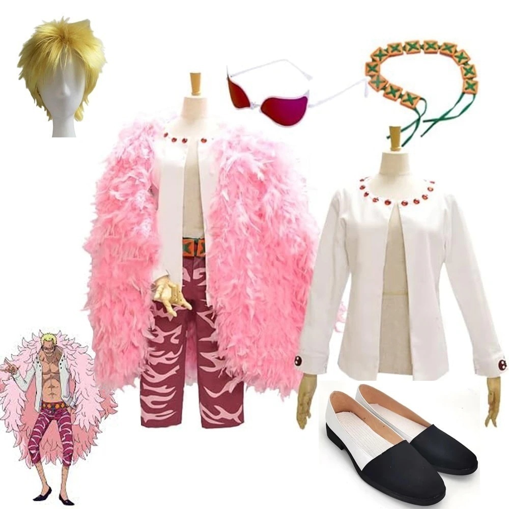 仮装 ハロウィン コスチューム 服 コート ピンク 靴 ウィッグ サングラス 衣装 コスプレ ドフラミンゴ ドンキホーテ ワンピース PIECE ONE PERON