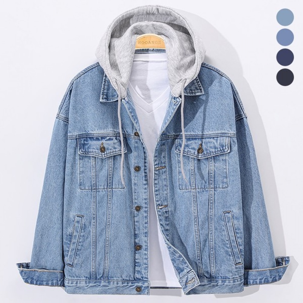 [Juans] オーバーフィットフード付きデタッチャブルウォッシングジーンズジャケットCIJP4213