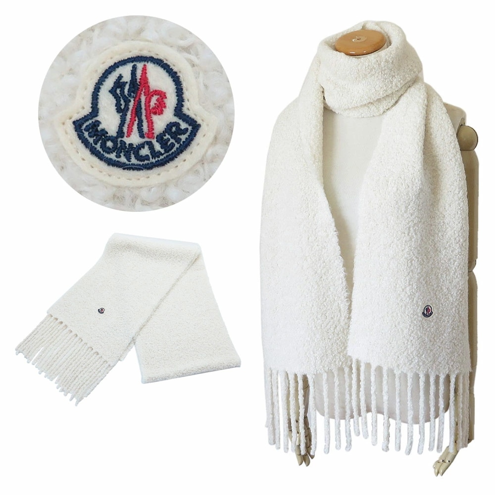 マフラー レディース 3C00017 0U357 034 ストール スカーフ フリンジ ロゴパッチ アルパカ ホワイト