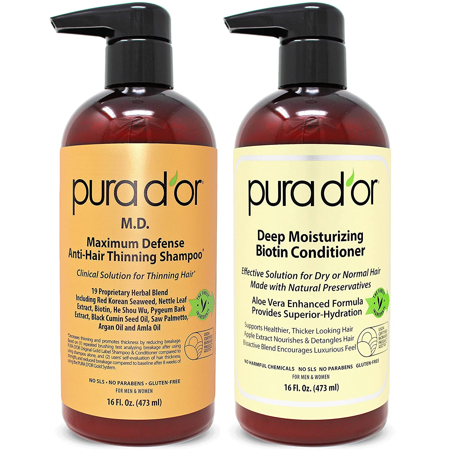PURAD ORMD薄毛防止シャンプー&ディープモイスチャーコンディショナーセット(16ozx2)ビ