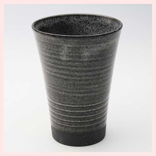 （３Ｐセット）美濃焼（磁器）　彫線紋の陶コップ（タンブラー）／黒