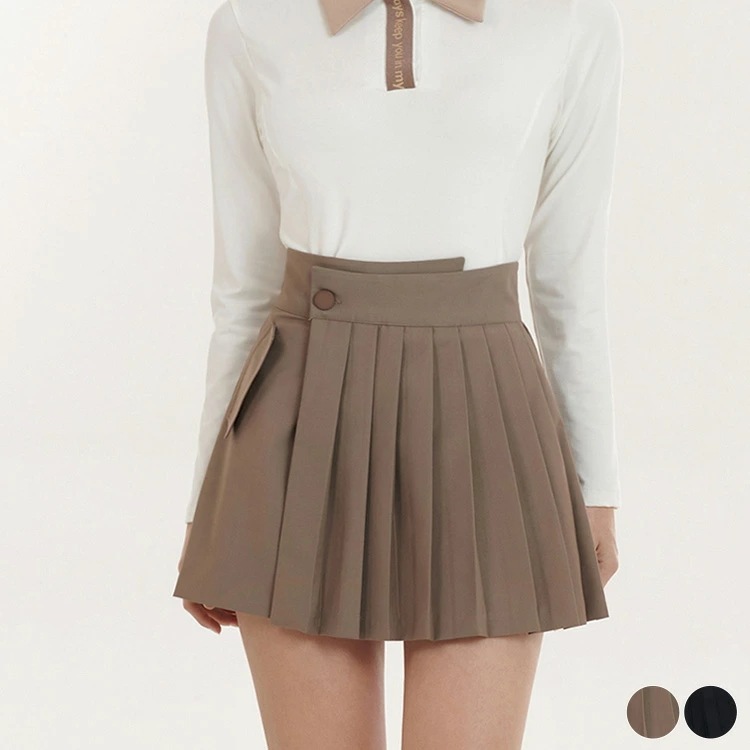 ゴルフウェア パンツ レディース 韓国 ショートパンツ ラップ プリーツ 無地 春 秋 冬 ストレッチ ブラウン グレー 黒 おしゃれ