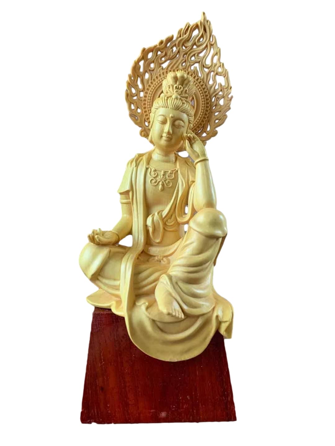 仏像 観音菩薩像 観音菩薩 黄楊花梨 木彫 仏具 (約)高21cm幅7.5cm奥行6.5cm