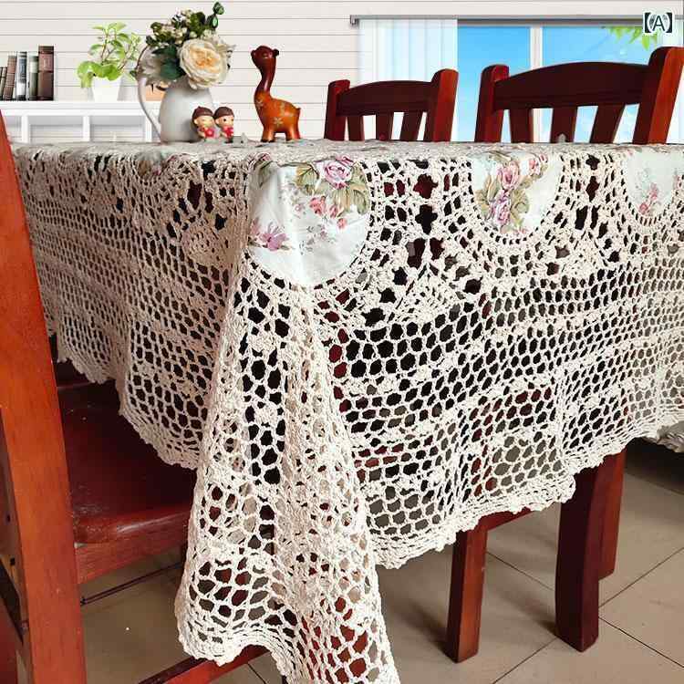 レース編み テーブルクロス レトロ ヨーロッパ メッシュ 四角形 ダイニング リビング 食卓 キャビネット テレビ カバー 防塵 シンプル おしゃれ 乳白 花模様