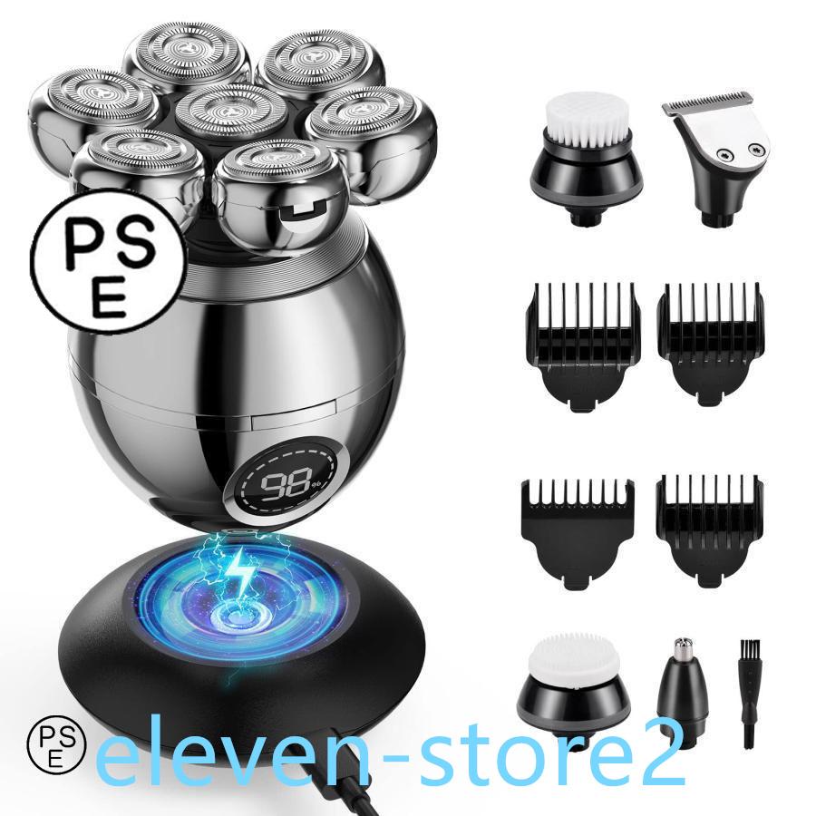 6-in-1 スキンヘッド用バリカン電気シェーバー 7D ひげそり 電動 メンズシェーバー LCDディスプレイ付き 回転式 防水 バリカン トリマー Type-C充電