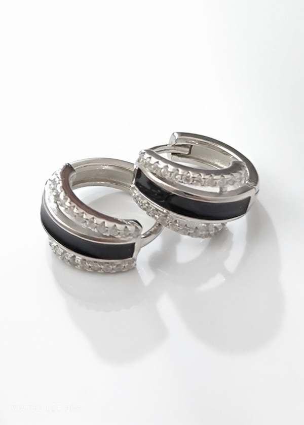 【Silver 925】ビジュー異素材フープピアス