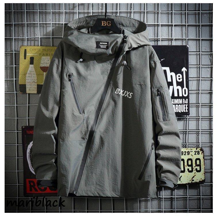 マウンテンパーカー メンズ ハイネック ボリュームフード お洒落 ジャケット アウター 斜めのジップ アメカジ