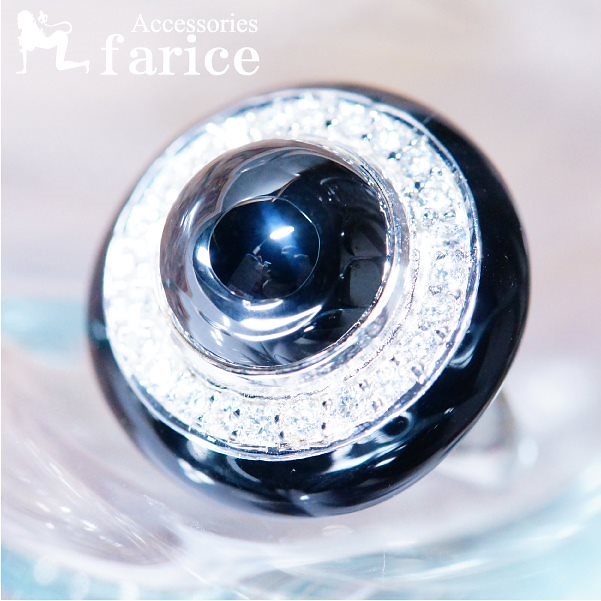 ブラッククオーツ&ラウンドキュービックジルコニアジュエリーマッシュルームリング