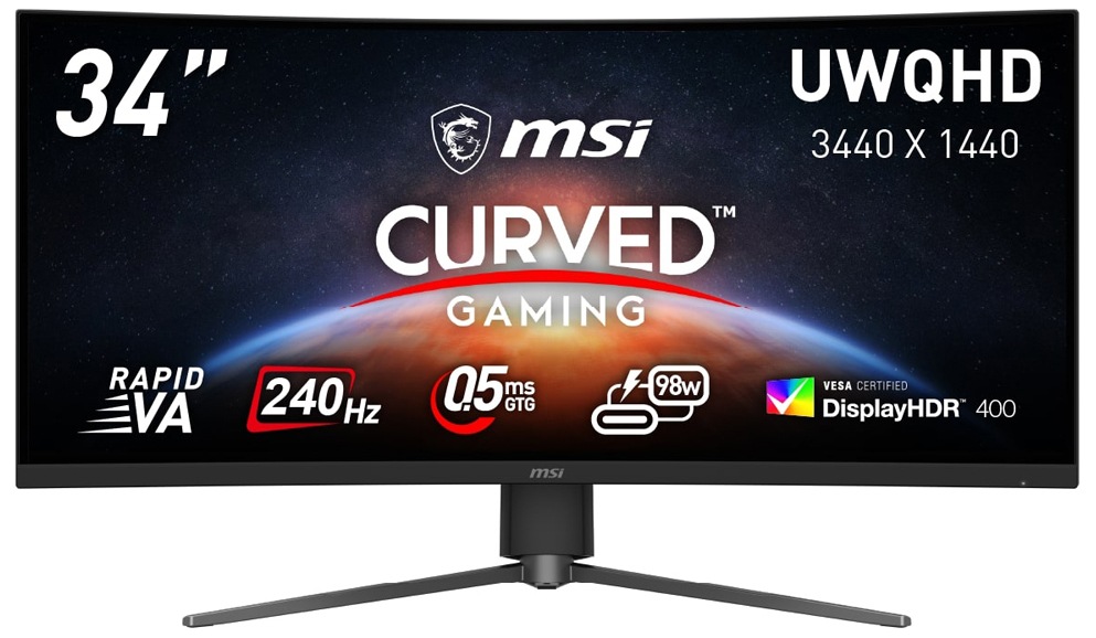 MSIエムエスアイ ゲーミング液晶ディスプレイ(34型/RAPID VA/UWQHD 3440×1440/240Hz/0.5ms/HDR400/HDMI2.1/DP1.4a/USB TYPE-C/V