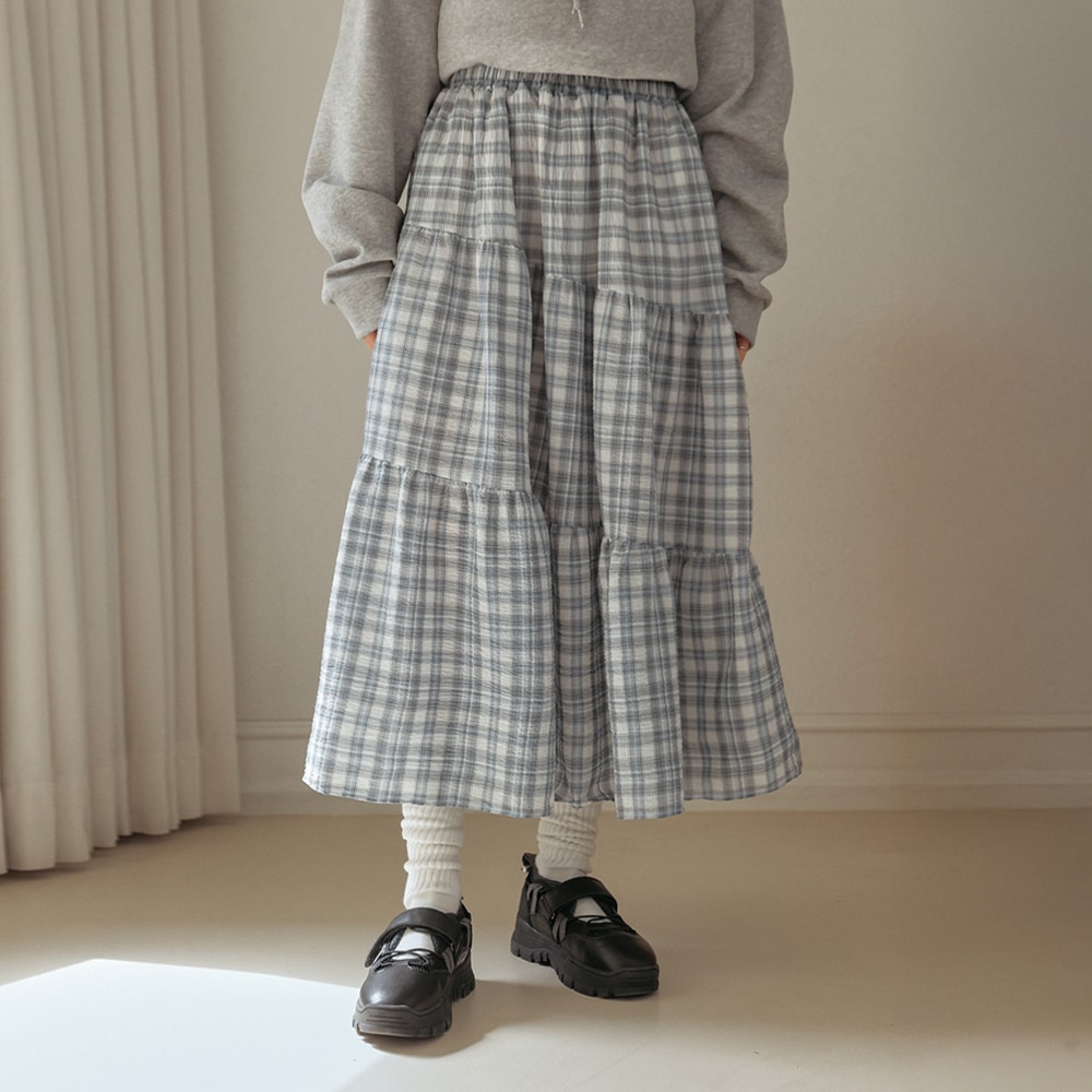 コミエンチェックカンカンフレアバンディングロングスカート 7,800円