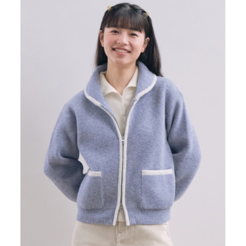 COVERNAT 女性用ふわふわジップアップカーディガンロイヤルブルー