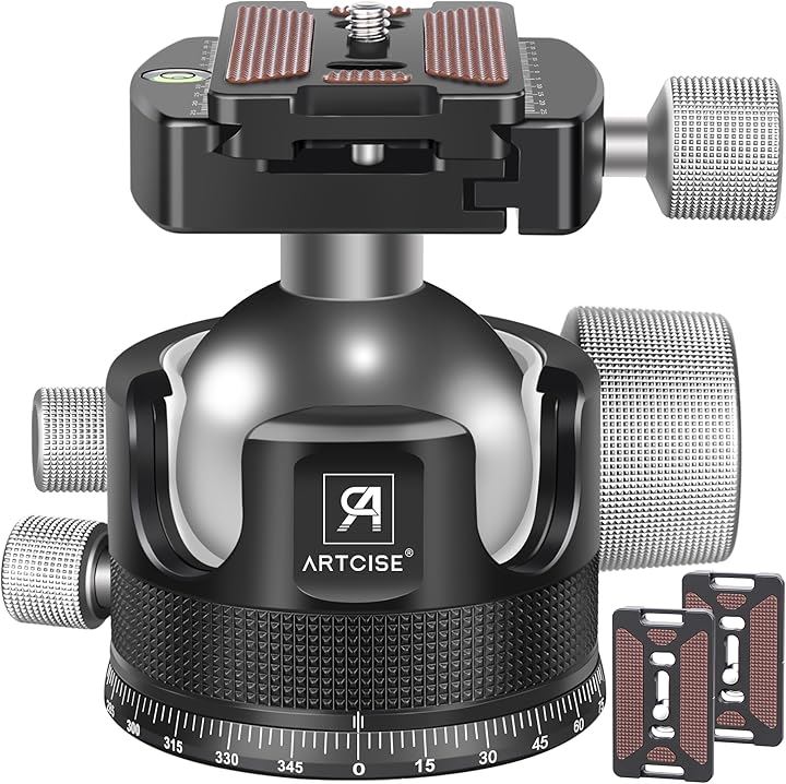 アルカスイス互換 55mm 低重心 ボール雲台 CNC加工 アルミ 360度回転 パノラマ ボールヘッド クイックシュー 自由雲台 一眼レフ DSLR ビデオカメラ用 最大耐荷重 40キロ