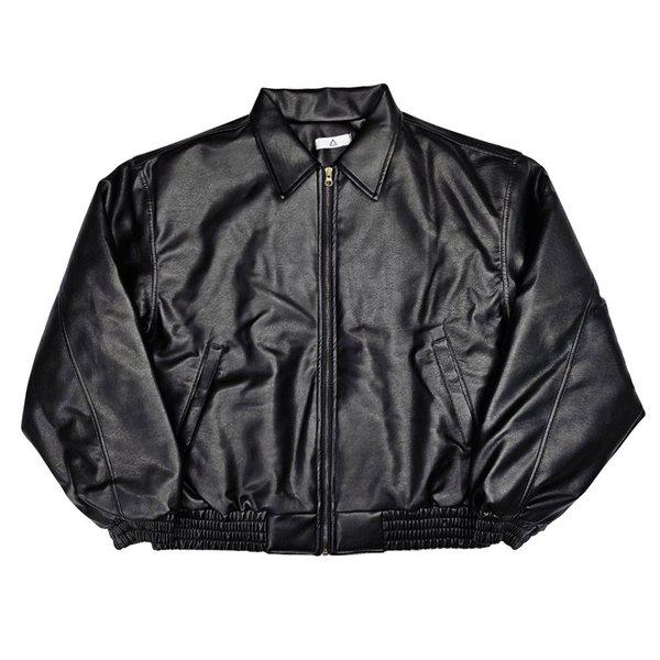 メンズオーバーフィットカラーネックレザーバンディングフルジップアップジャンパーAC-JUA-Q059