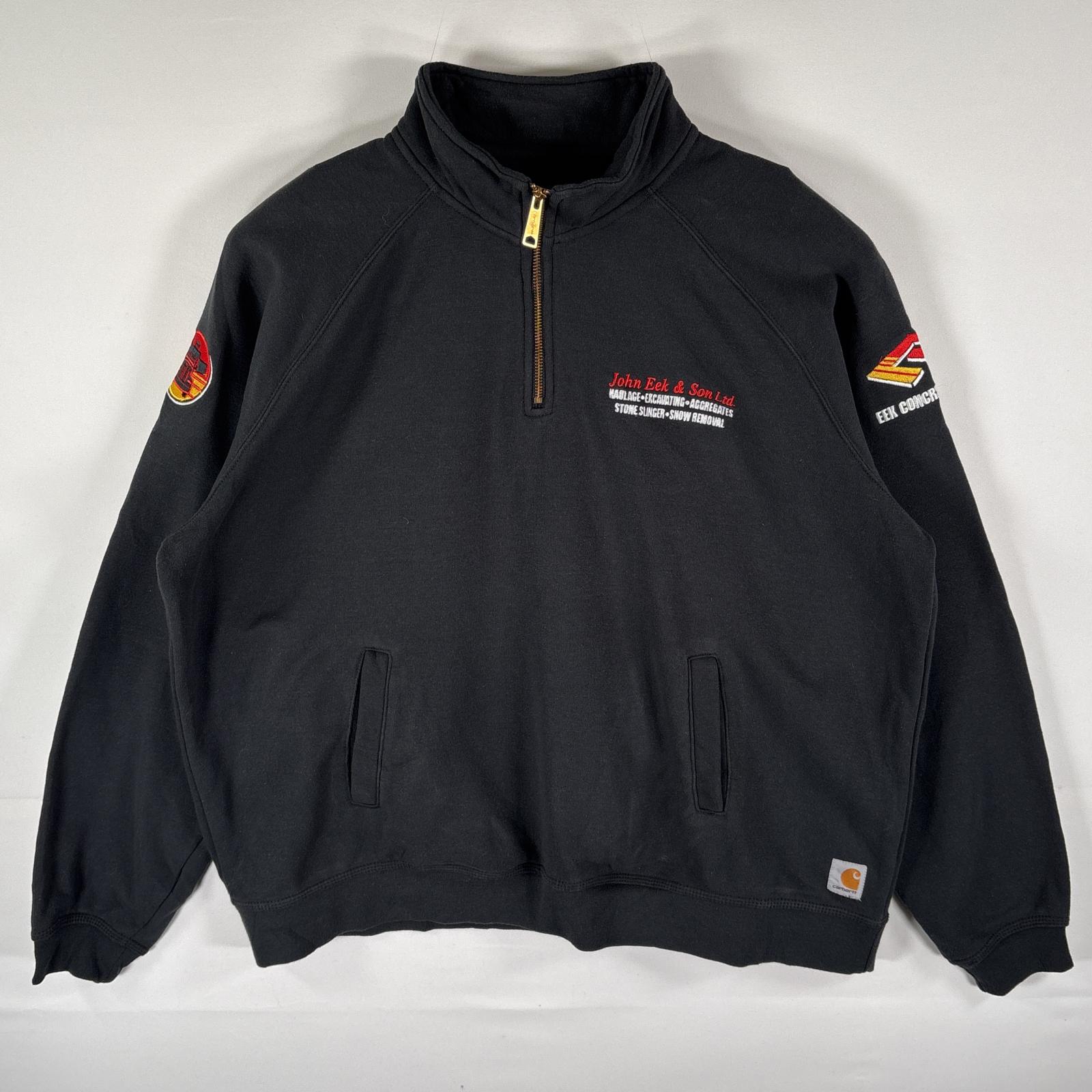 古着 スウェット ハーフジップ トレーナー 企業ロゴ刺繍 ポケット 大きいサイズ XXL ブラック メンズ