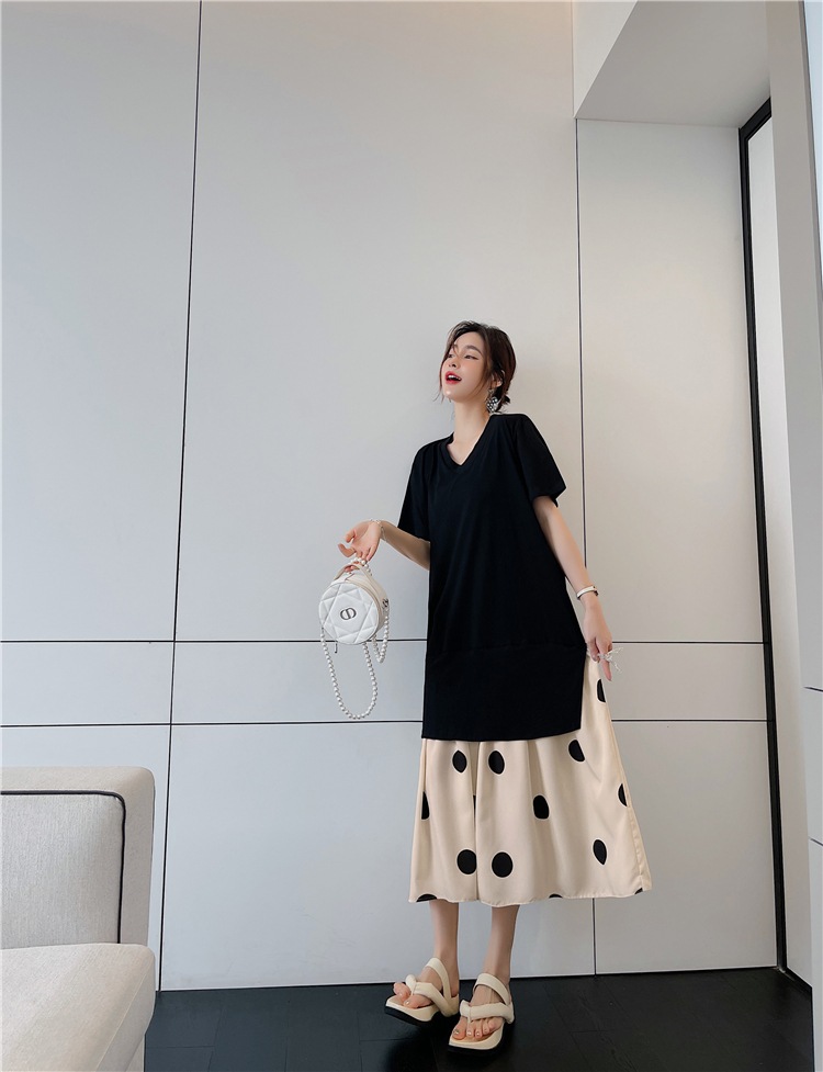 ドッキングワンピース ワンピース フレアワンピース ミモレ ミモレ丈 ロング ロング丈 袖あり 半袖 Vネック フレア ドッキング ドッキング かわいい 大人可愛い きれいめ シンプル カジュアル