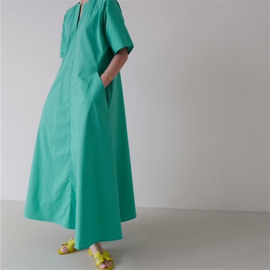 【取寄：納期2週間】ワンピース レディース 大きいサイズ ステッチ Vネック ロングワンピース ロング丈 フレア 5,442円