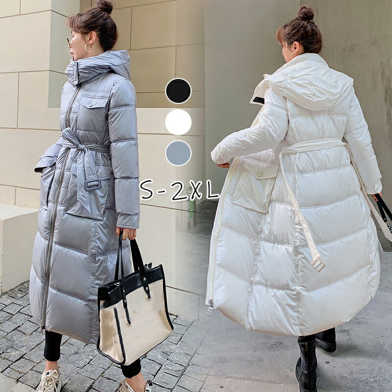 ダウンコート ロングコート レディース 冬 ダウンジャケット フード付き ベルト 帽子付き ロング丈コート 女性用 中綿コート ダウン アウター 前開き 暖かい 防寒 通学 カジュアル 大きいサ