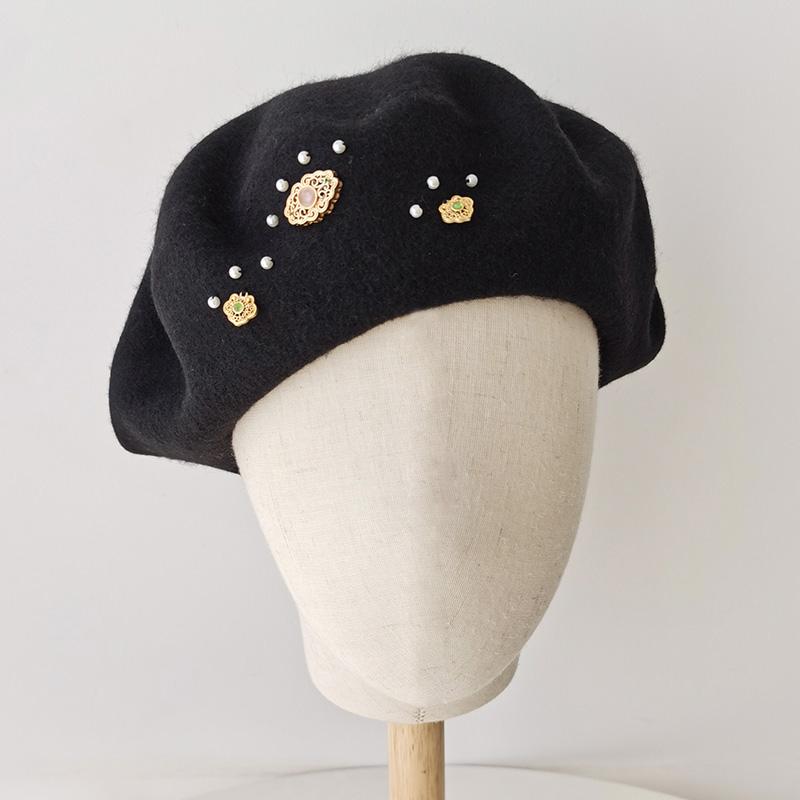 秋冬 コーデ レディース ファッション オシャレ アイテム カワイイ シンプル 大人カワイイ パール 無地 ウール ベレー帽 帽子 画家帽子
