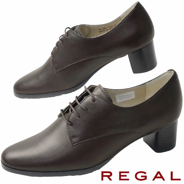 リーガル レースアップパンプス ラウンドトゥ レディース オックスフォードシューズ カジュアルシューズ 本革 太めヒール レザーシューズ F17N ダークブラウン 紐靴