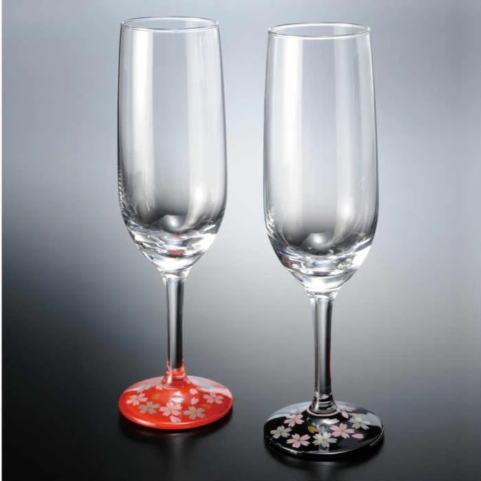 ガラス漆器 ぬりもん de Verra トールシャンパン 蒔絵 桜赤黒セット2個セット 母の日 父の日 敬老の日 プレゼント ギフト 名入れ 結婚祝い 内祝い 引出物 新築祝い 日本製