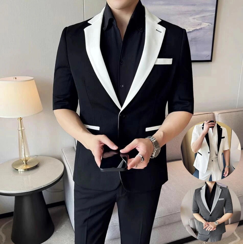 [3日出荷 最安値]高品質 カジュアルスーツ メンズ 韓国風 紳士服サマースーツ 夏用 セットアップ 2点セット ジャケット お兄ちゃん系 シングルスーツ 七分袖 上下セット パンツ スーツセット 男