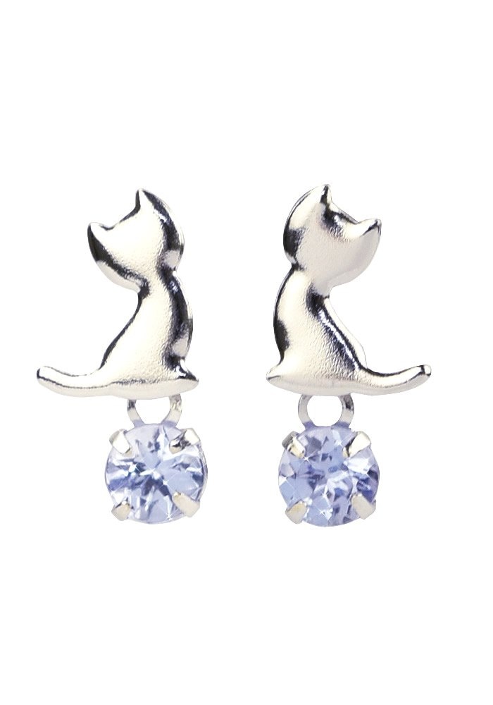[四葉のクローバー] 18金 タンザナイト 猫 ピアス 18k K18 ホワイトゴールド 12月 誕生石 ネコ キャット レディース 女性：Ma614