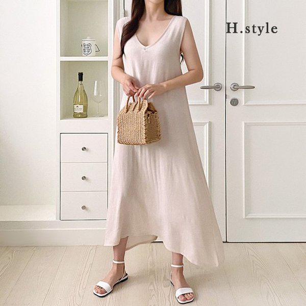 HスタイルDKワッシャーノースリーブロングワンピース/夏/OPS/ノースリーブワンピース/ホームウェア/ラウンジ/パジャマ/寝間着/ルーズフィット