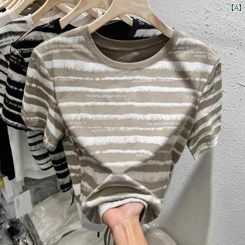 レディース トップス カジュアル おしゃれ ストライプ 裾 レースアップ ガール 半袖 Tシャツ 夏 スリム Tシャツ ボト シャツ