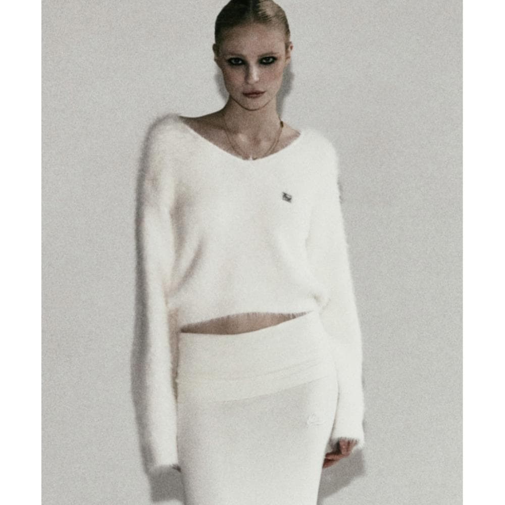 BADBLOOD BS Mohair V-neck Sweater Cream w-knt24-014