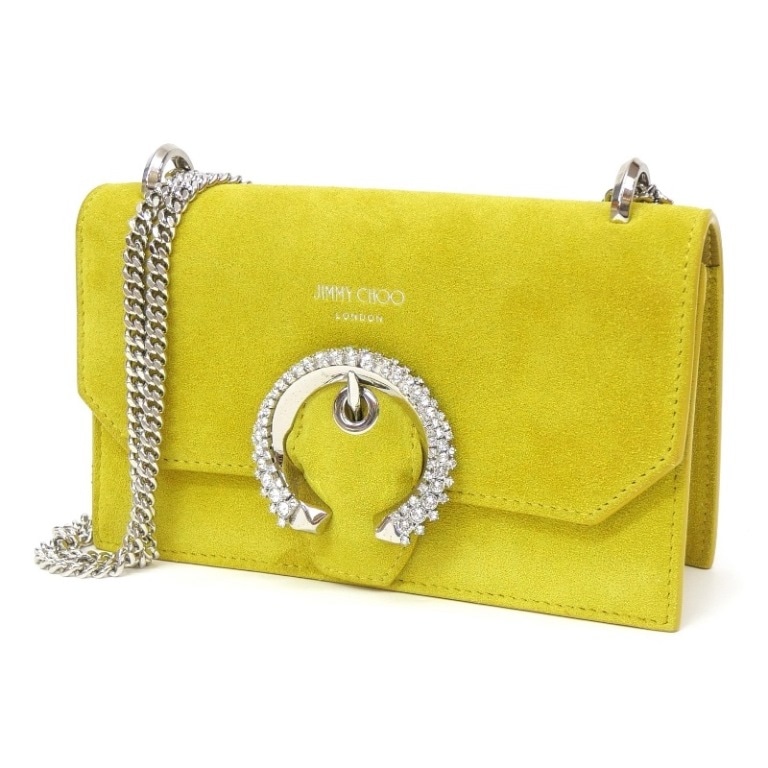 ジミーチュウ Jimmy Choo パリス ミニバッグ チェーンショルダーバッグ 2WAY イエロー スエード 【中古】(66215)