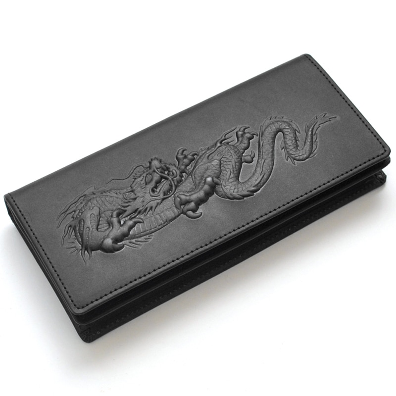 【新規OPEN】【期間限定セール】【激安】【新品未使用】ヌメ革　シャンタン生地　覚醒龍浮き出し加工　日本製　ロングウォレット　KR-101　ブラック