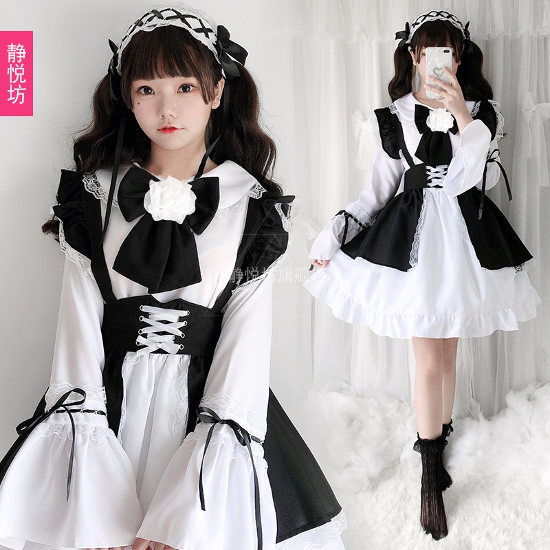 黒と白のメイド服ロリータゴシックコスプレ衣装cosフルセットドレスレディースドレス兄貴ドレス
