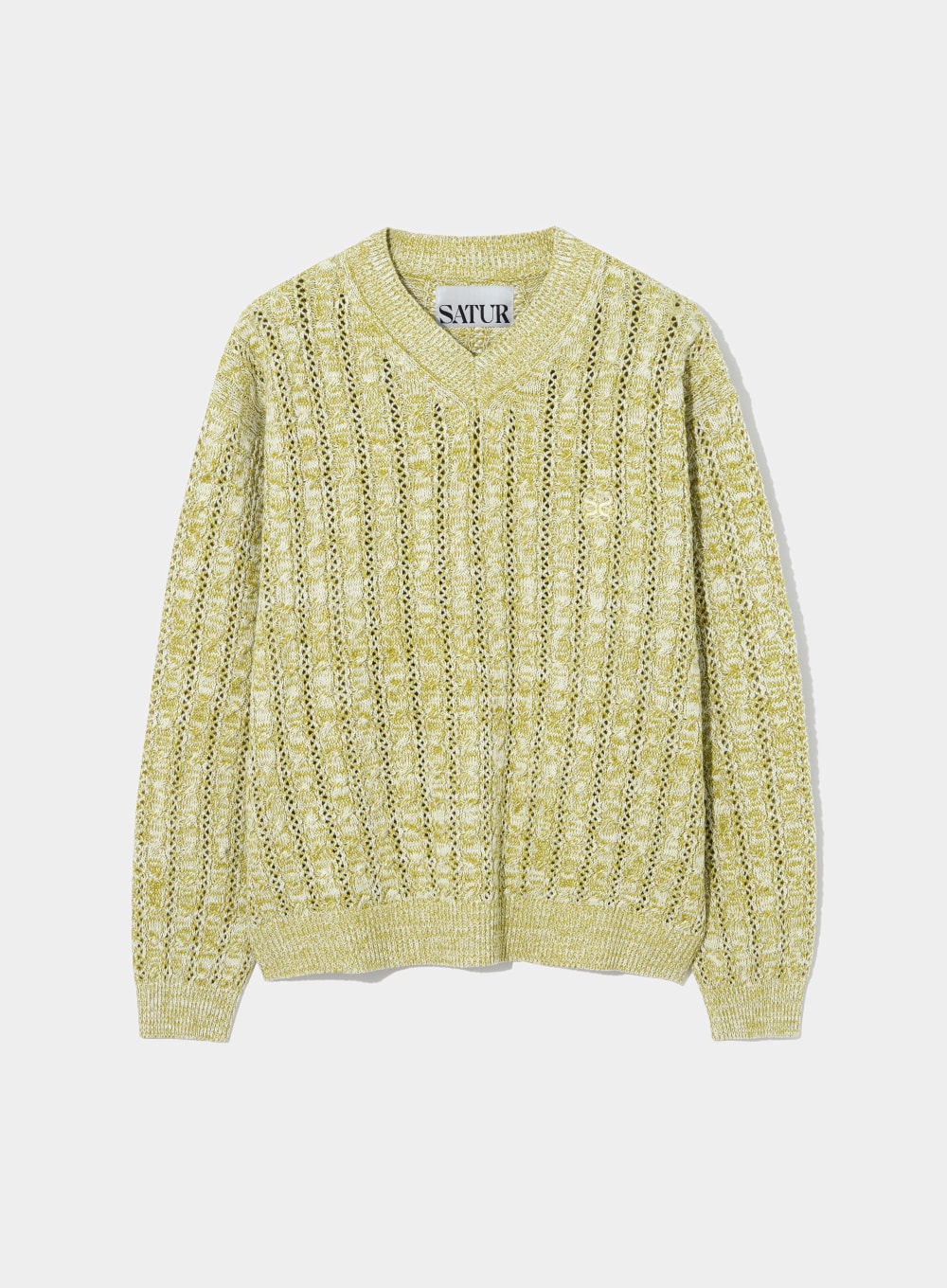 【SATUR】 GRASSE V-NECK CABLE KNIT : NATURAL GREENカットソー