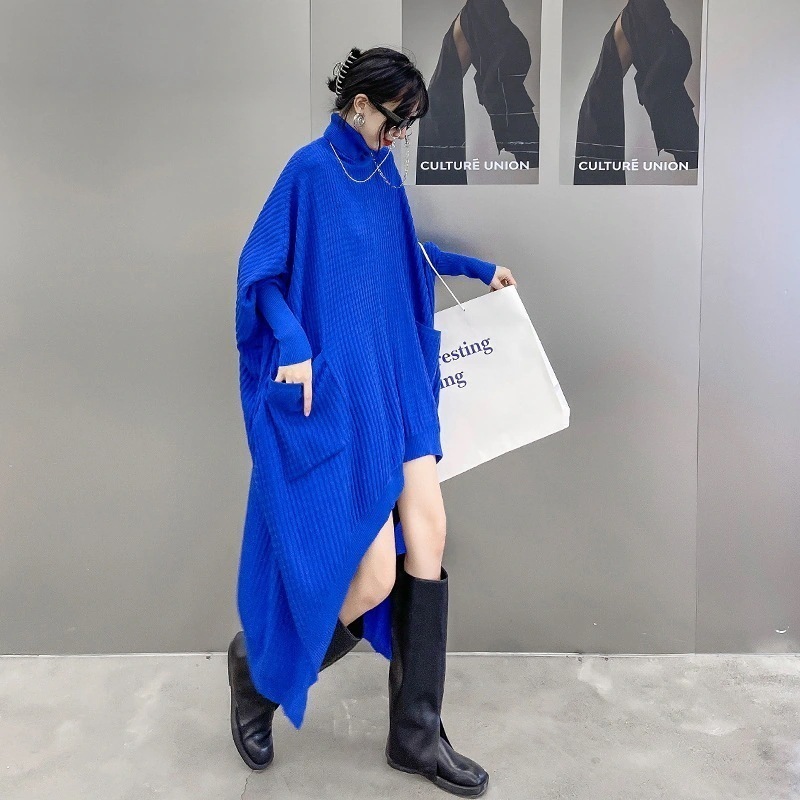 メガ割 風 タートルネック ロングニット ロングセーター レディース 不規則 カバー ニットワンピース メガ割