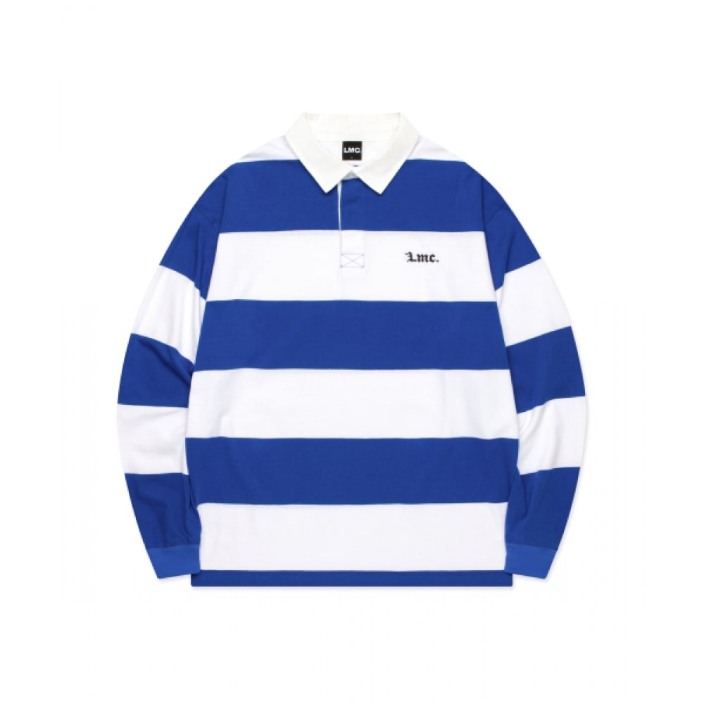 LMC ストライプゴシックネームラグビーシャツブルー