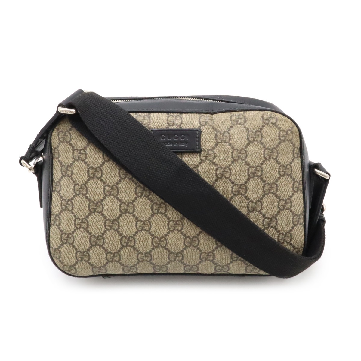 GGスプリーム ショルダーバッグ ポシェット 斜め掛け PVC レザー カーキベージュ ブラック 黒 シルバー金具 47387