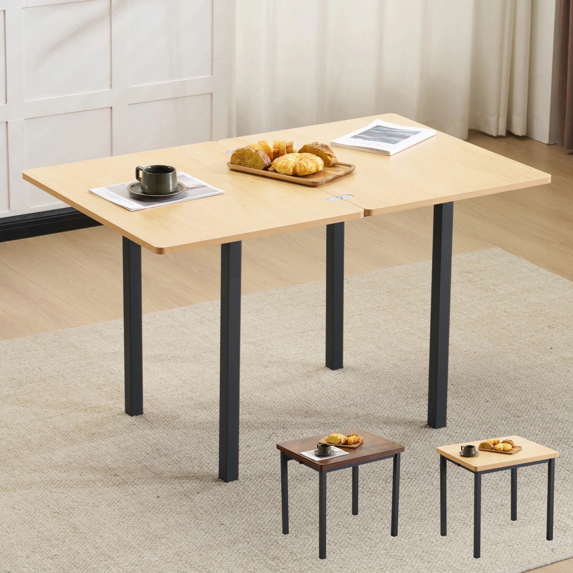 【テーブル単品】ダイニングテーブル 天板が広げる 幅75-120ｃｍ 昇長式テーブル 作業用 デスク テーブル センターテーブル リビングテーブル Natural