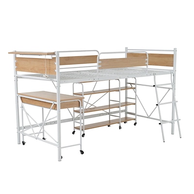 【国内即日発送】システムベッド ベッド+デスク+ラック3点セット ロフトベッド パイプベッド シングルロータイプ ミドルタイプ 収納一人暮らし ハンガーポール4本付属スチール 耐震 ベッド 34,965円