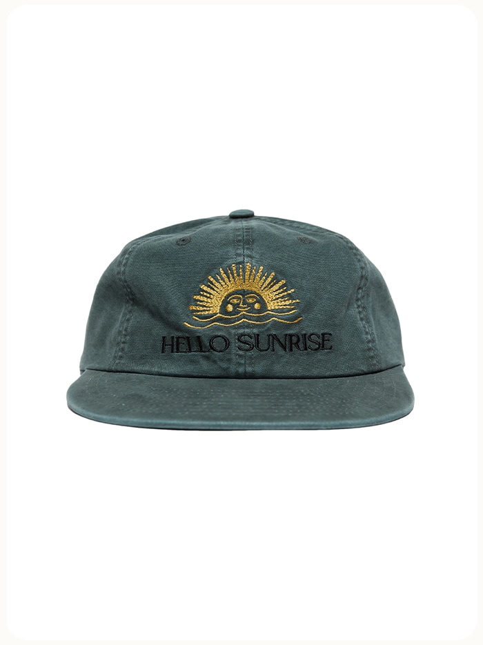HELLO SUNRISE Washed Two Tone Logo 6Panel Cap Dark Forest