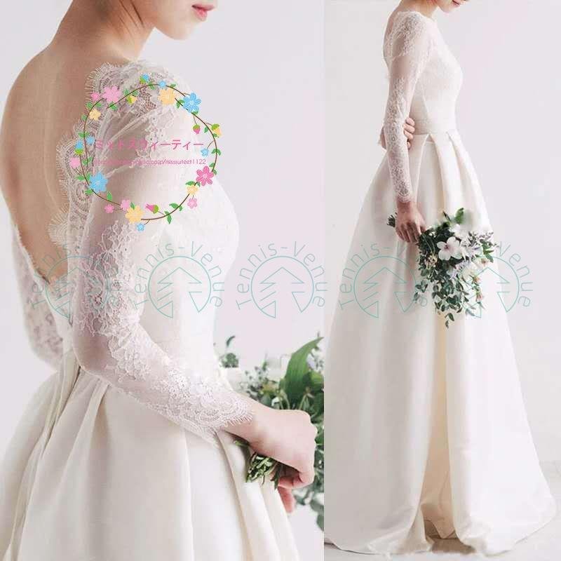 ウエディングドレス パーティードレス 二次会ドレス 長袖 結婚式 ウェデイングドレス 花嫁 バックレ