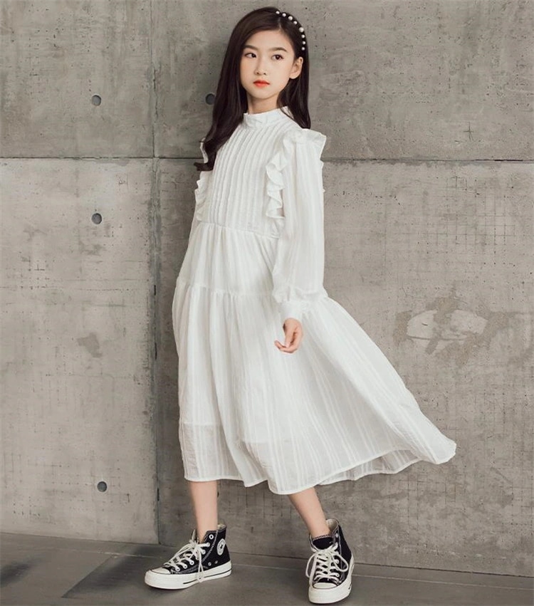 韓国ファッション 2022年秋 気質 長袖 シンプル プリーツ ロングスカート プリンセスドレス