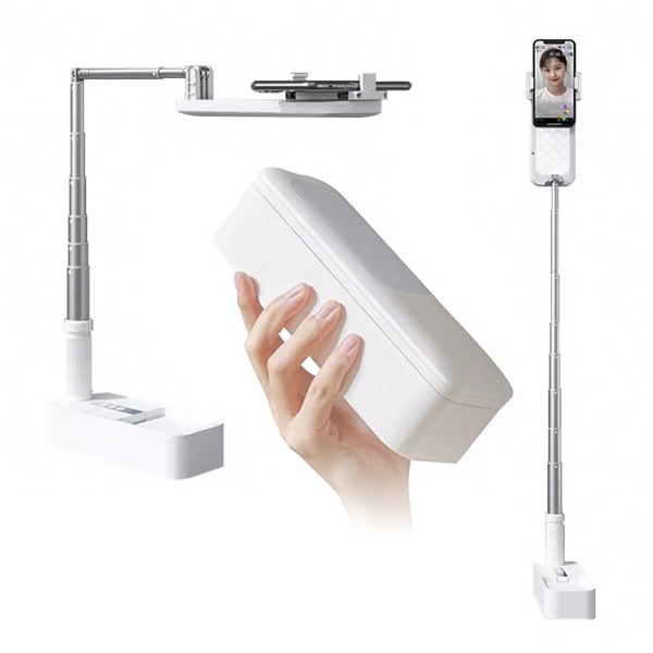 マルチ 折りたたみ スマホ スタンド 上から撮影 フーフー飯店 伸縮 スマホホルダー LED ライト付き 挟む 携帯スタンド 自撮り 寝ながら 在宅 リモコン Bluetooth 宅急便
