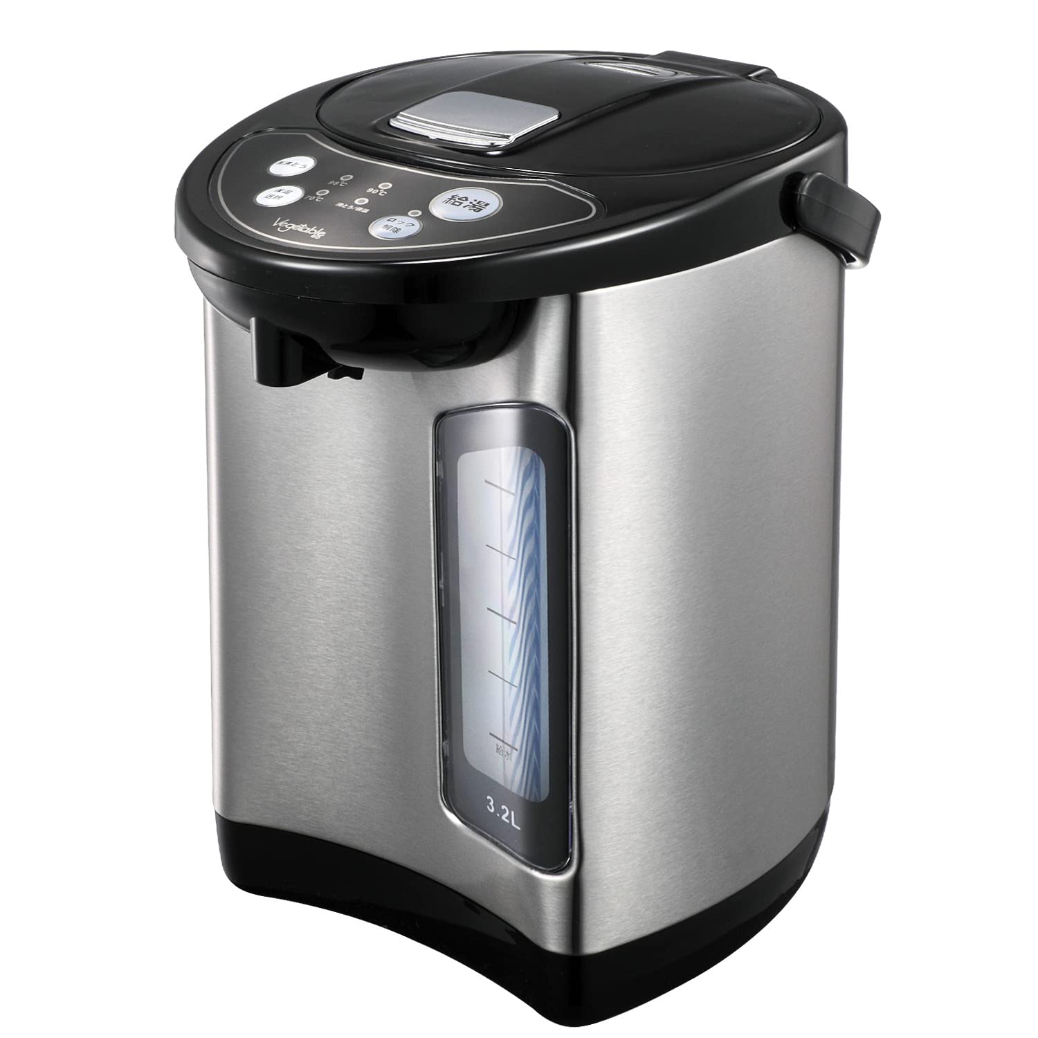 [東京Deco] 電動給湯ポット 3.2L 保温3段階 空焚き防止 ブラック/シルバー 電気ポット [シンプル操作でワンタッチ給湯] 360度回転底 水位窓 安全設計 ロック機能 再沸騰 給湯 節電