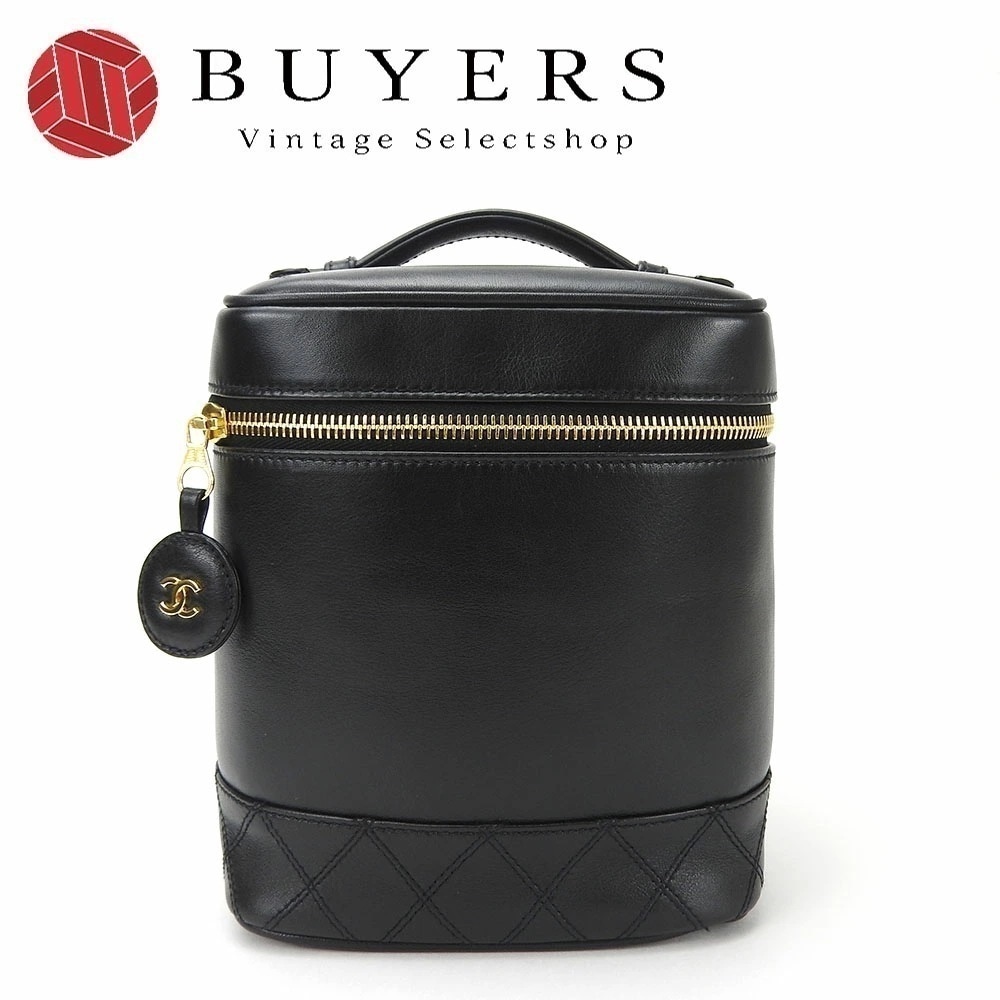中古 シャネル バニティバッグ 4番台 ビコローレ 縦型 レザー 革 化粧 ポーチ 小物 ゴールド金具 レディース 女性 CHANEL vanity bag pouch black
