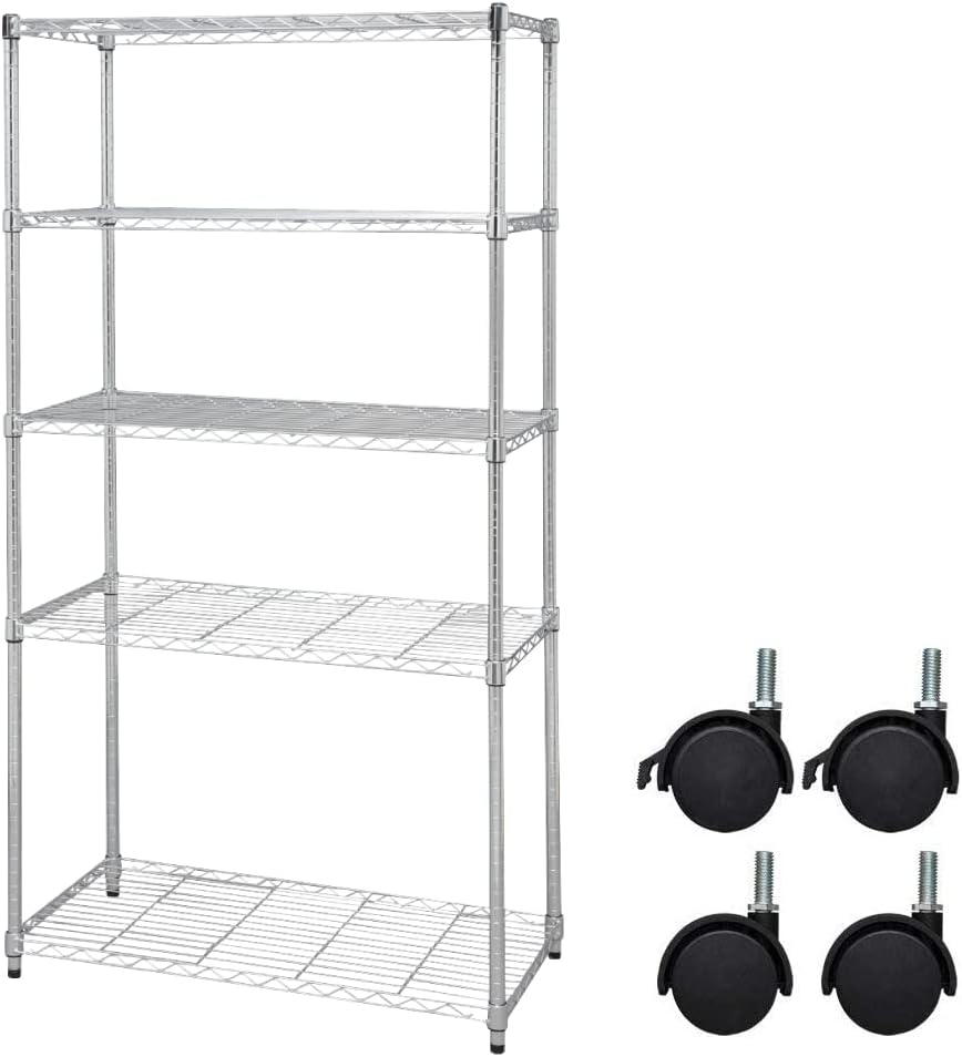 メタルラック 本体 キャスター付 幅91×奥行46×高さ178.5cm 5段 耐荷重60kg ポール径25mm スチールラック サビに強い 防サビ加工 棚 シェルフ SE-918EC