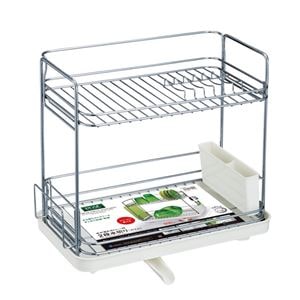 (8個セット) 水切りラック 水切りかご 幅38.2cm 2段 スリム ホワイト カトラリースタンド まな板立て付 アスベル Nポゼ