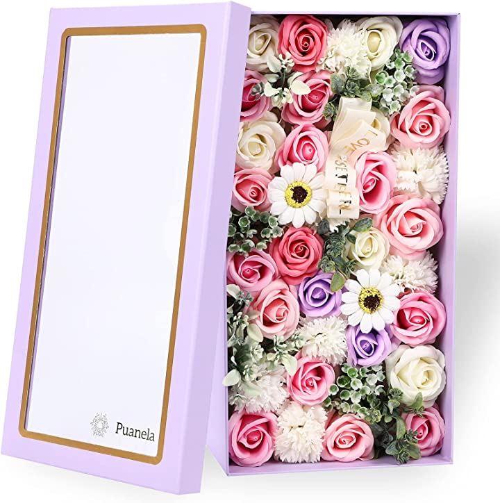 フラワーデザイナー監修 ソープフラワー 大きな BOX プレゼント 女性 ギフト 人気 誕生日 母の日 退職 開店 お祝い 造花 バラ カーネーション( ピンク)