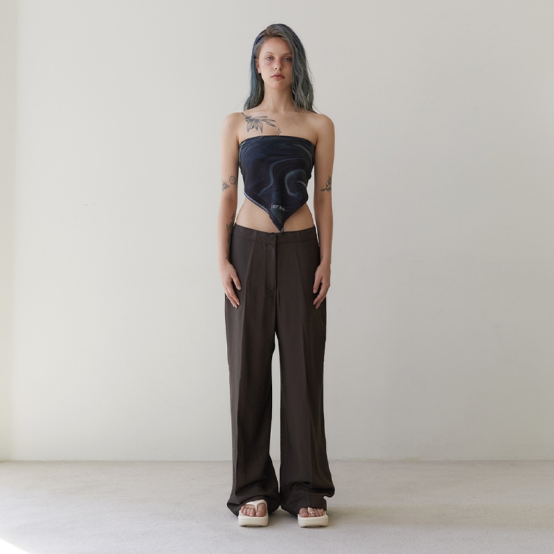 string wide pants brown